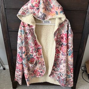 NOR Women's Floral Hooded Sweater - Pink and Cream